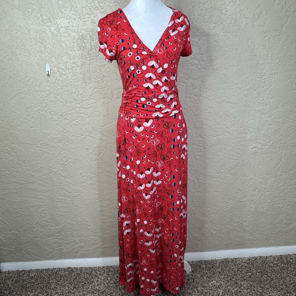Boden Womens Faux Wrap Maxi Dress Size 6 Red Floral Jersey Knit Pockets Flowy